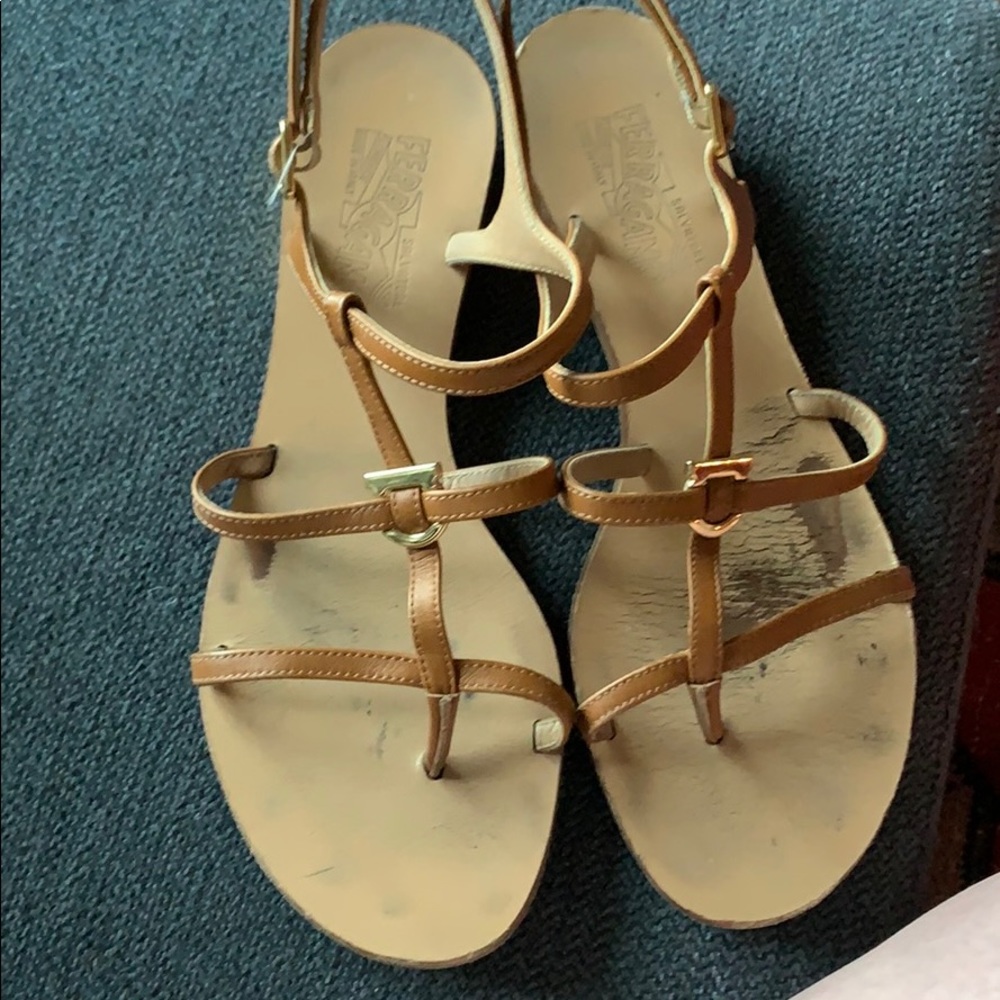 Salvatore ferragamo cognac leather sandals